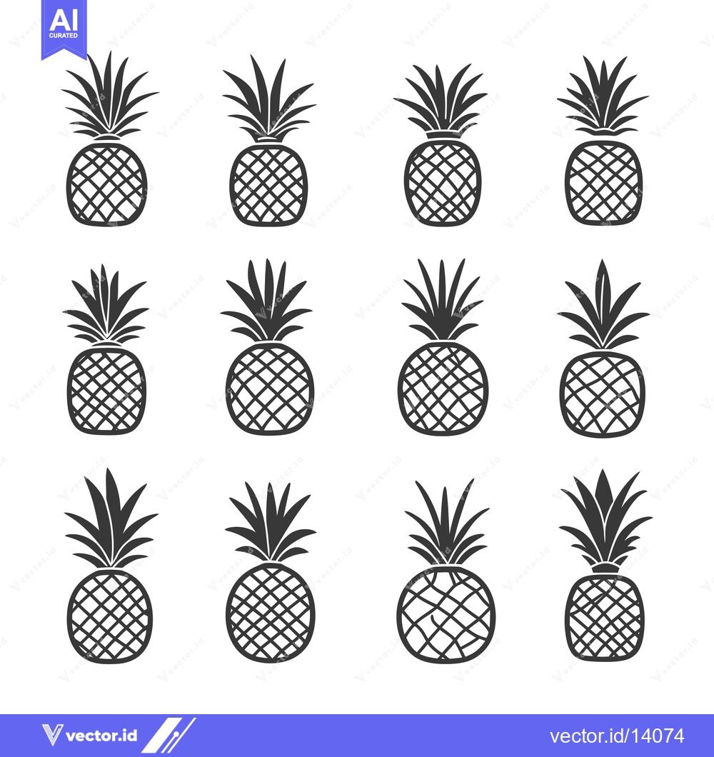 Premium Vector of A Collection of Twelve Simple Pineapple Illustrations