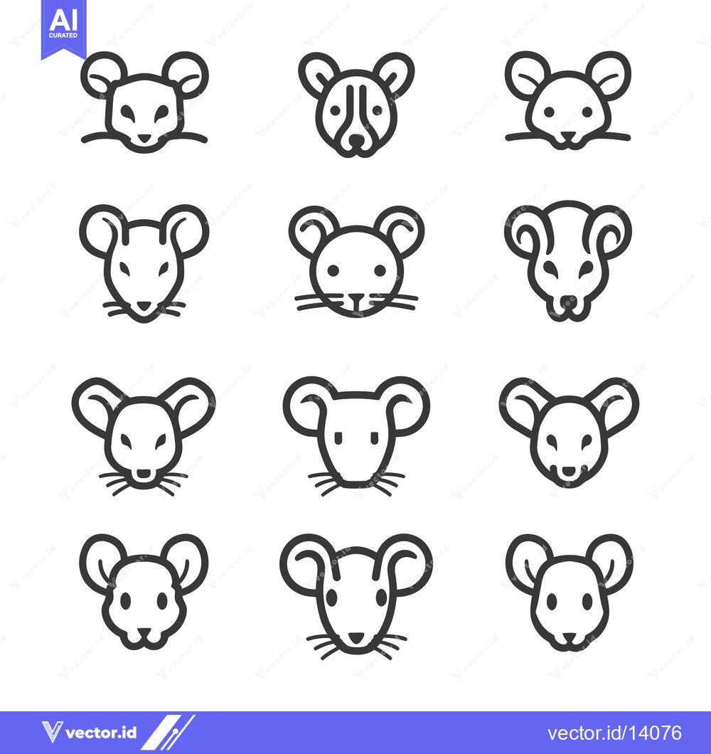 Premium Vector of A Collection of Twelve Stylized Mouse Head Line Drawings