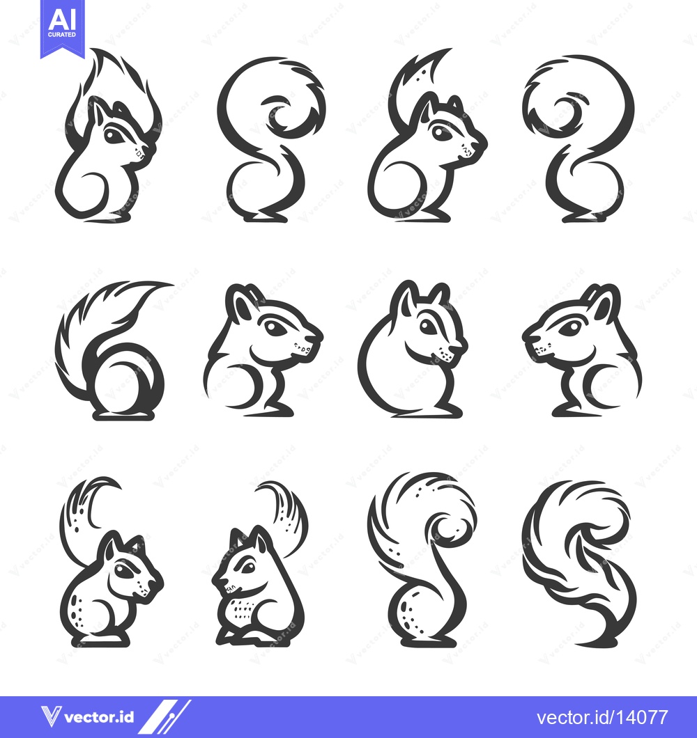 Premium Vector of A Collection of Twelve Stylized Squirrel Illustrations