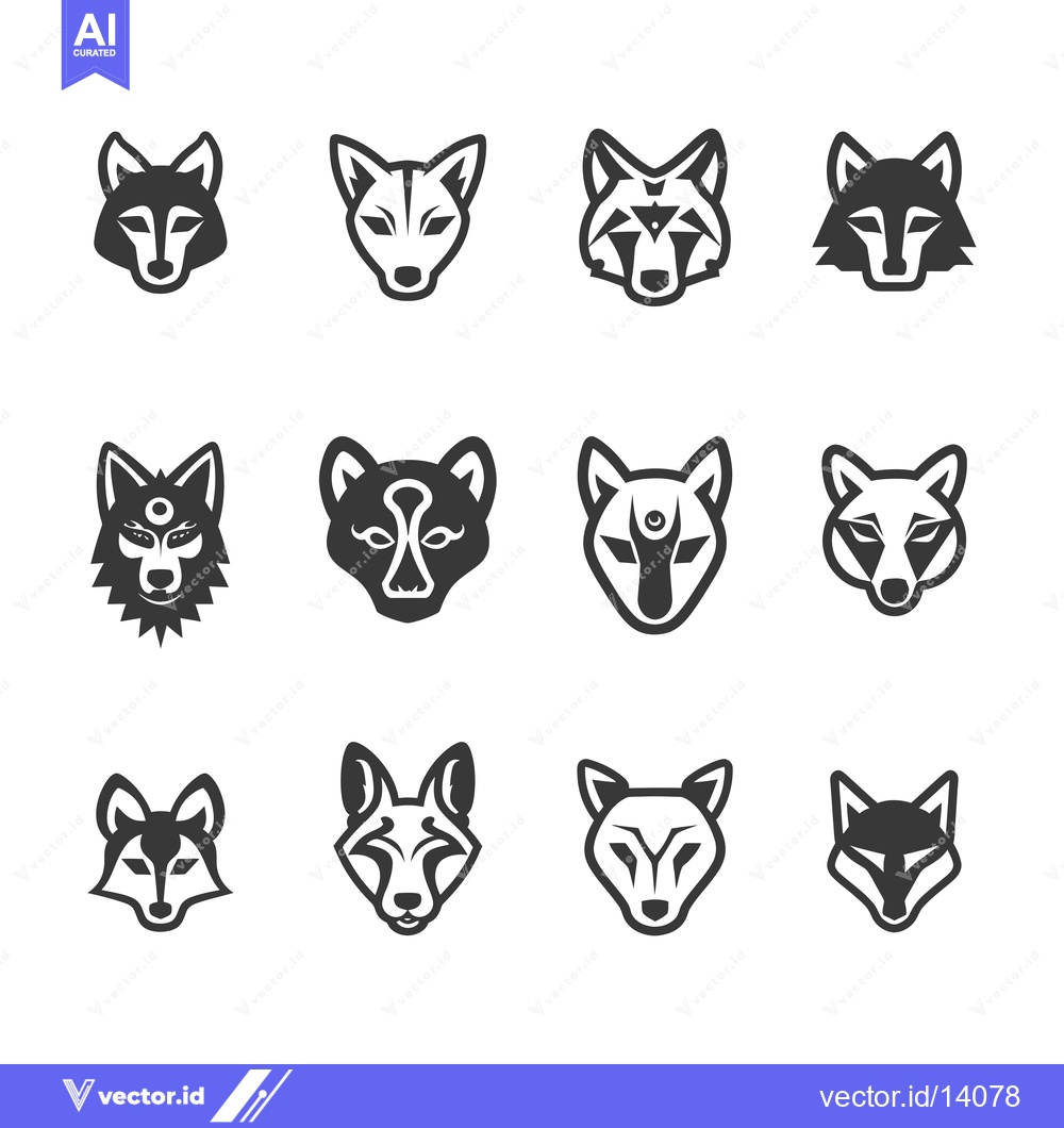 Premium Vector dari A Collection of Twelve Stylized Wolf Head Illustrations