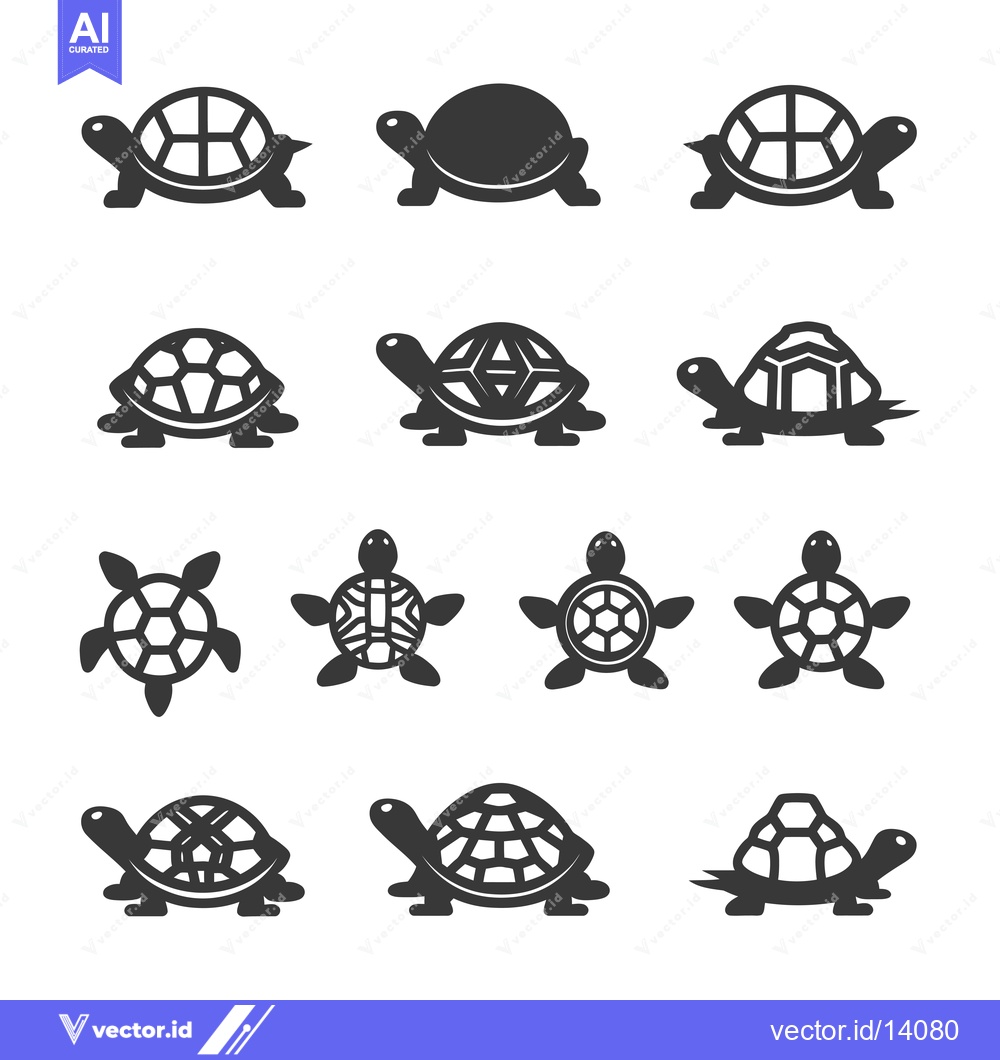 Premium Vector of A Collection of Twelve Turtle Silhouettes in Various Poses