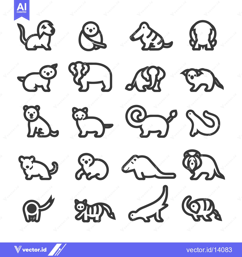 Premium Vector dari A Collection of Twenty Animal Illustrations in a Line Art Style