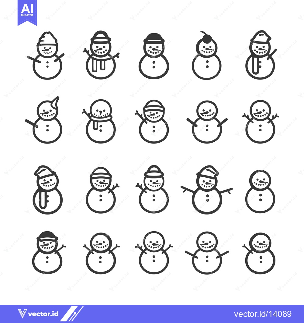 Premium Vector dari A Collection of Twenty Different Snowman Icon Illustrations