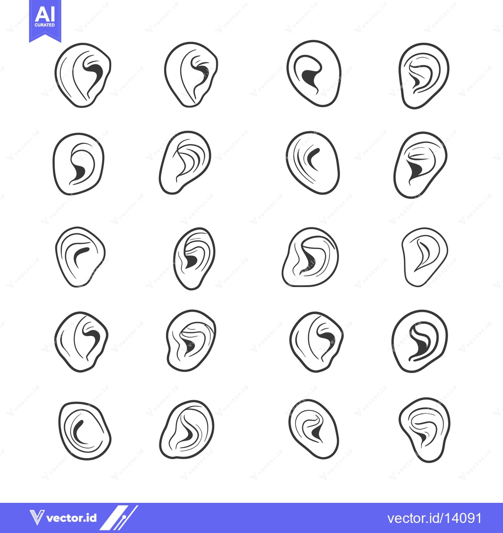 Premium Vector dari A Collection of Twenty Ear Outline Illustrations