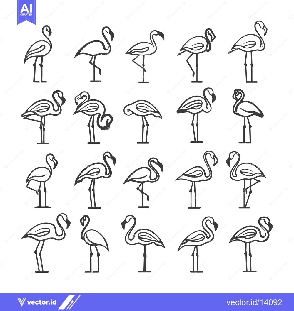 Premium Vector dari A Collection of Twenty Flamingo Outlines in Various Poses