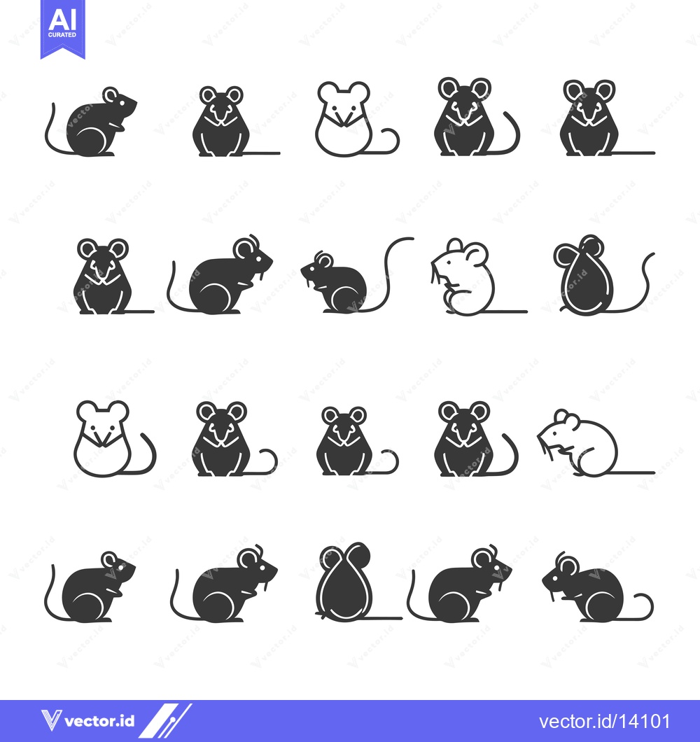 Premium Vector dari A Collection of Twenty Mouse Icons in Various Poses