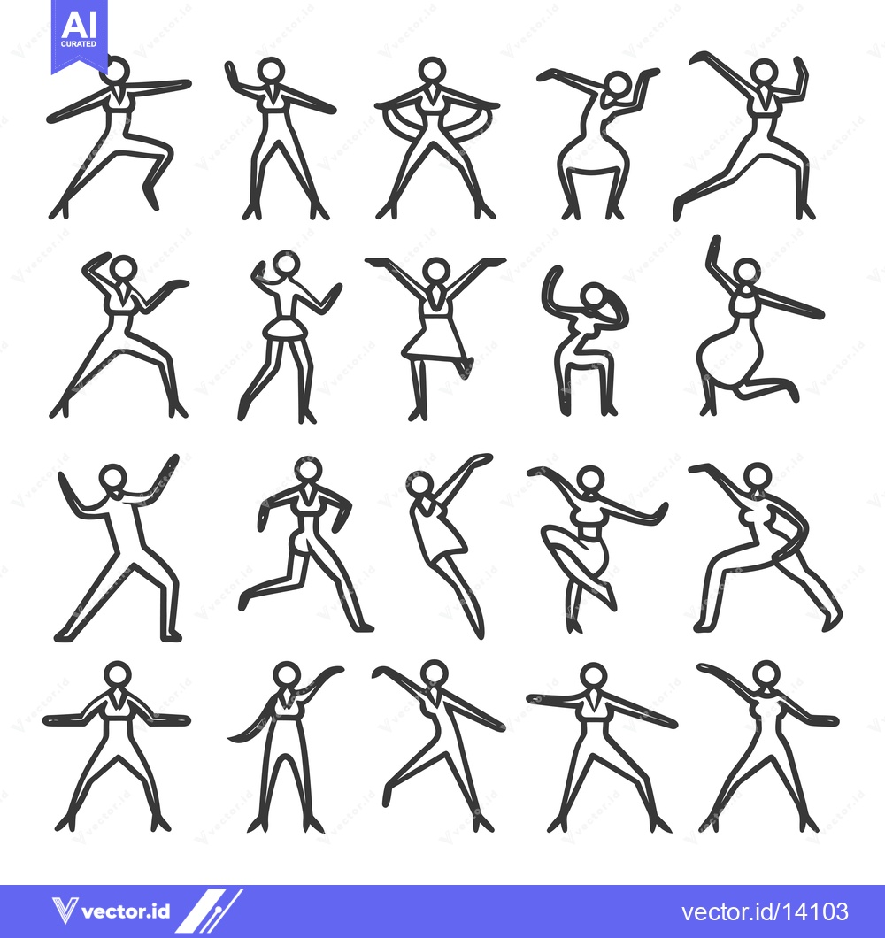 Premium Vector dari A collection of twenty stick figure drawings of women in various poses