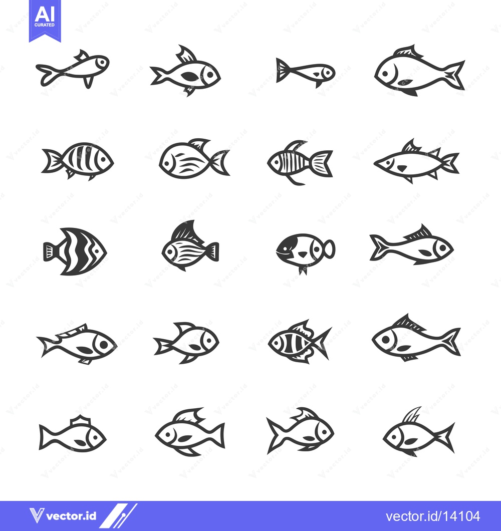 Premium Vector of A Collection of Twenty Stylized Fish Illustrations