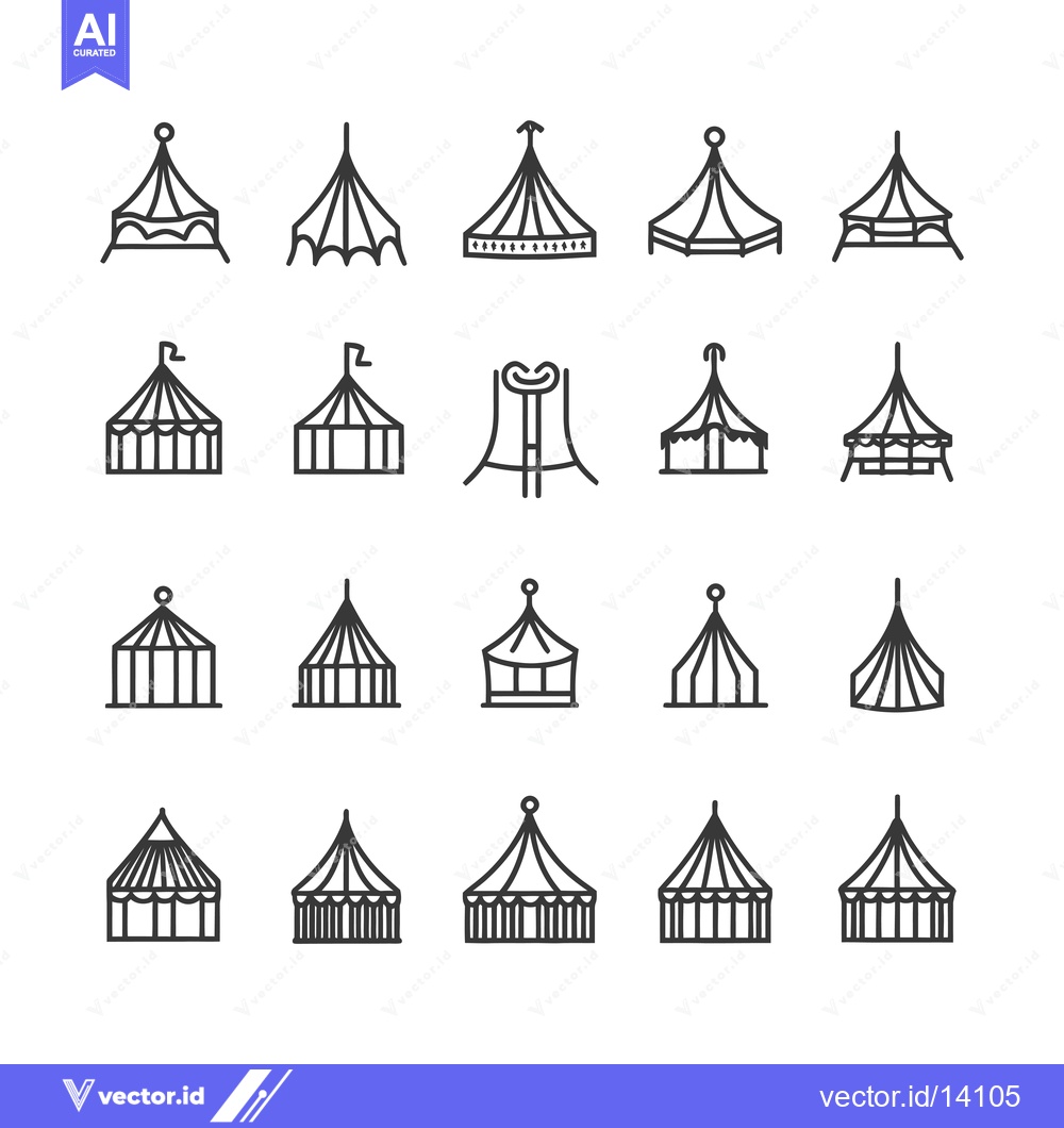 Premium Vector of A Collection of Twenty Tent and Circus Tent Outline Icons