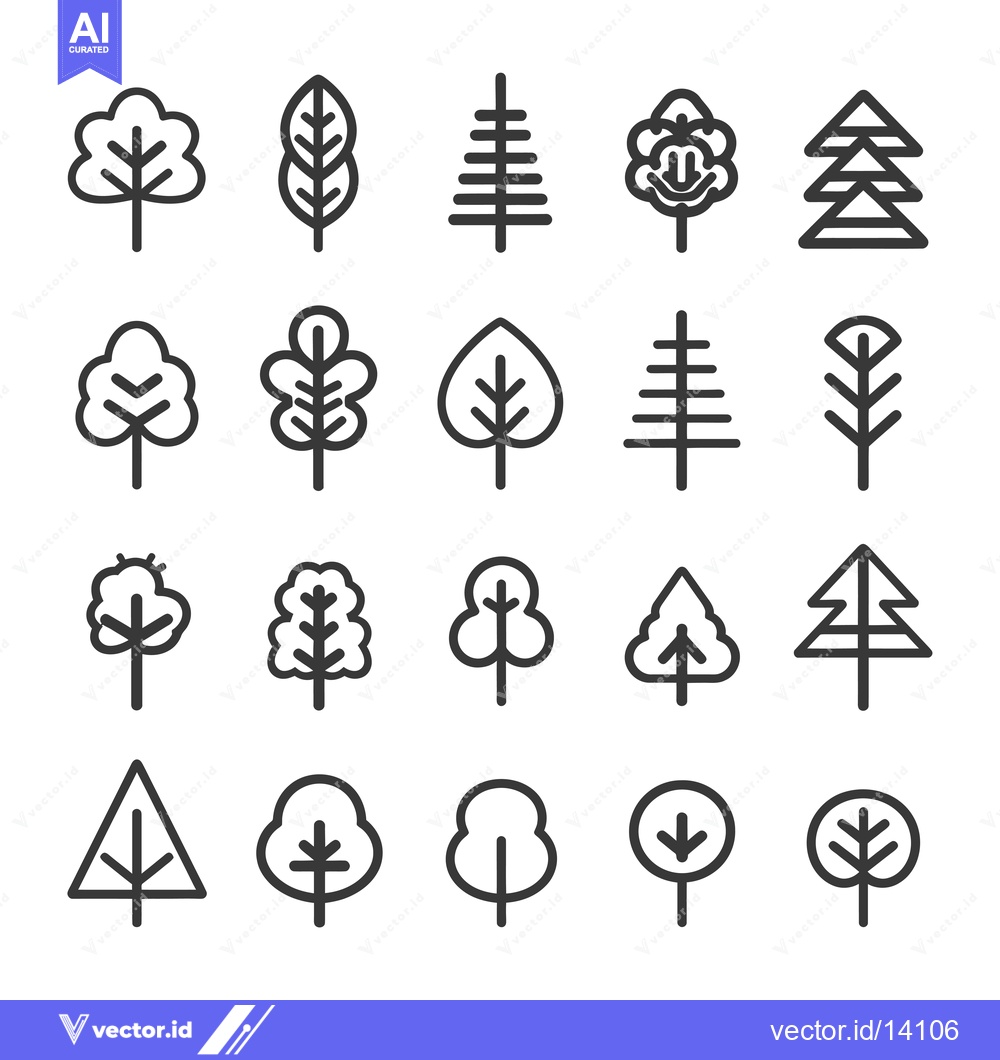 Premium Vector dari A Collection of Twenty Tree Icons in Outline Style