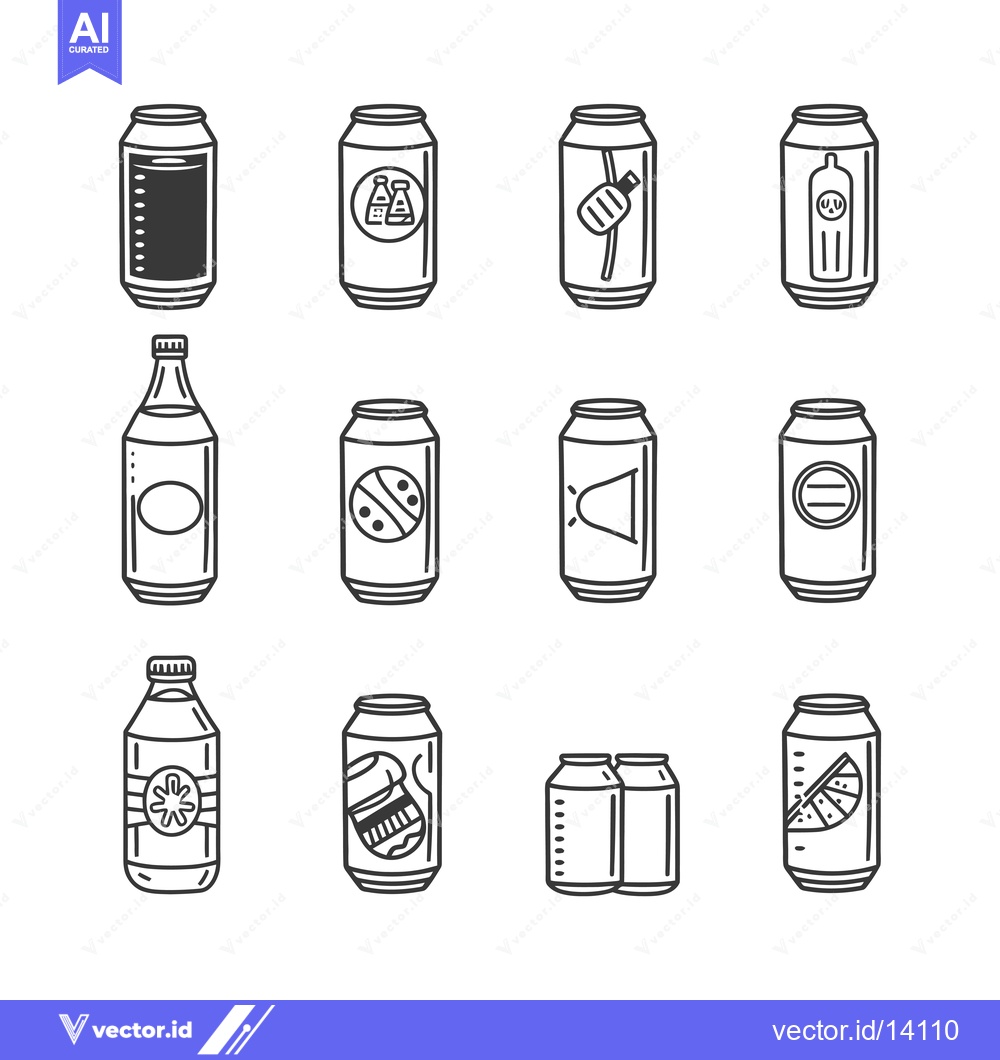 Premium Vector dari A Collection of Various Beverage Cans and Bottles in Black and White O