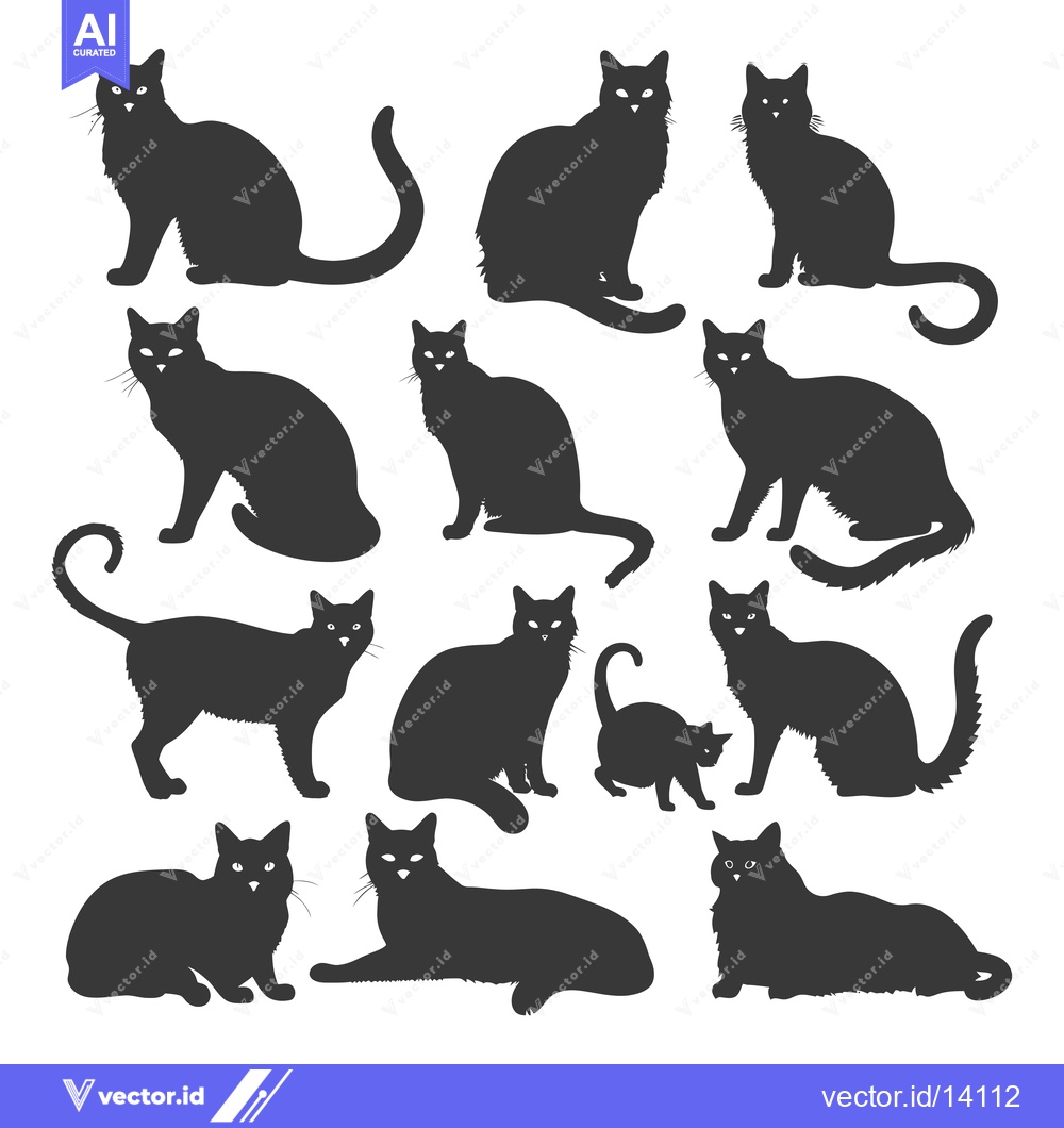 Premium Vector dari A collection of various black cat silhouettes in different poses