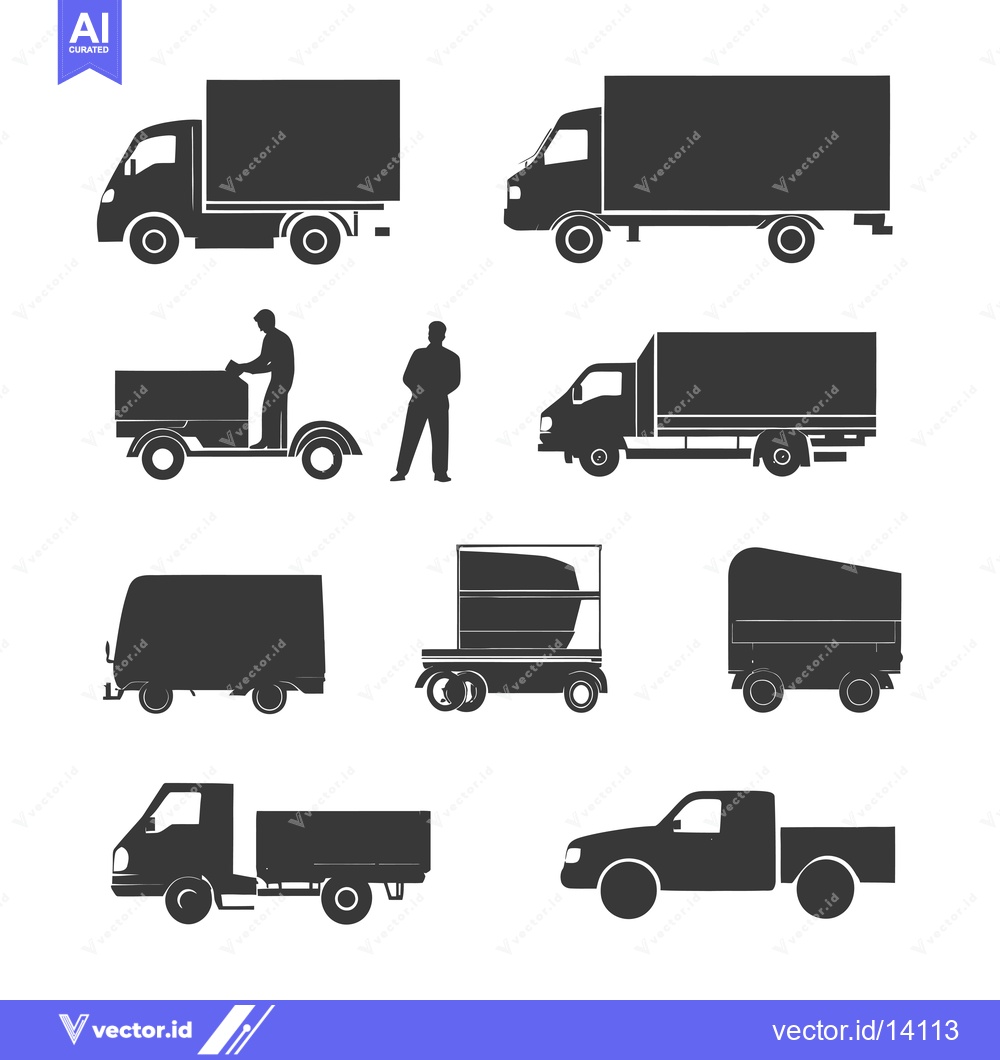 Premium Vector dari A collection of various black silhouette truck icons