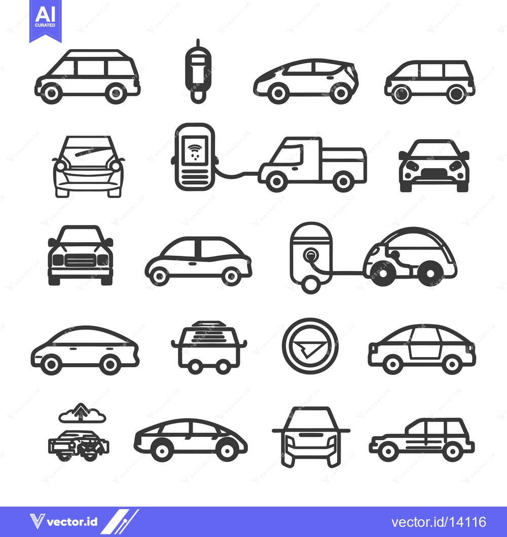 Premium Vector dari A Collection of Various Car Icons in Black and White Outline Style