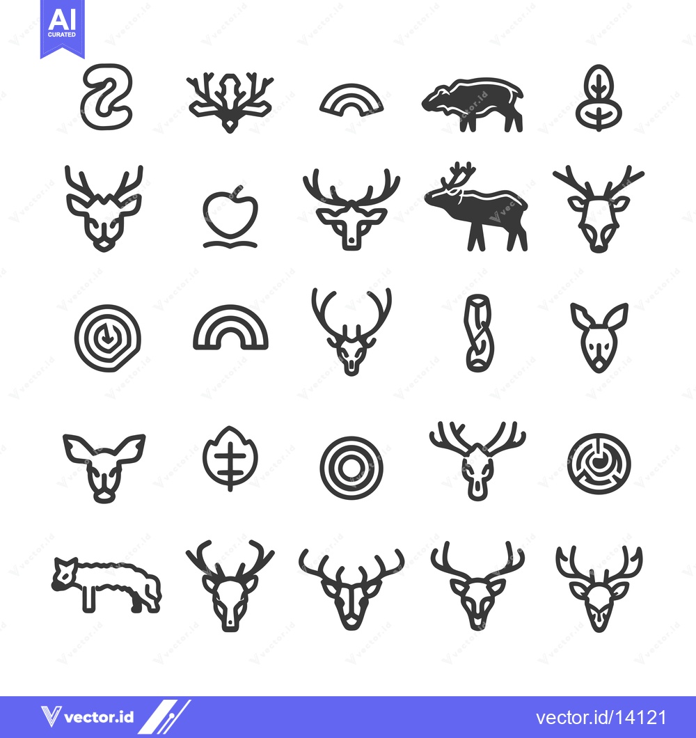 Premium Vector dari A collection of various deer, antlers, and other nature-themed icons