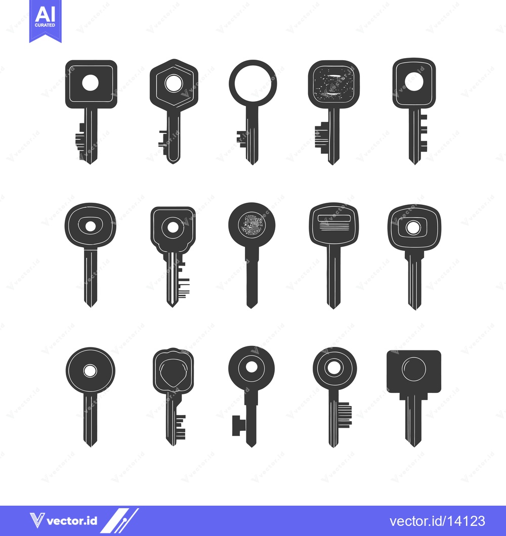 Premium Vector dari A Collection of Various Key Shapes and Designs in Black and White