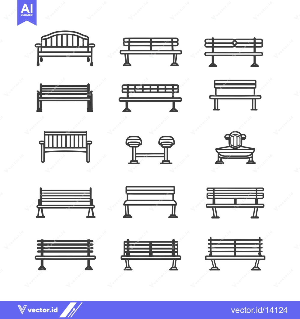 Premium Vector dari A Collection of Various Line Art Bench Illustrations