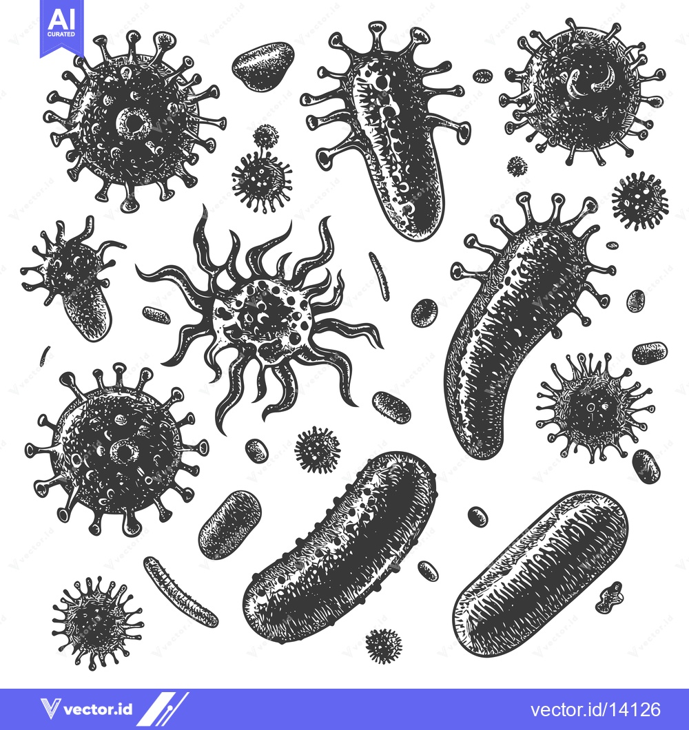 Premium Vector dari A Collection of Various Microorganisms in Black and White