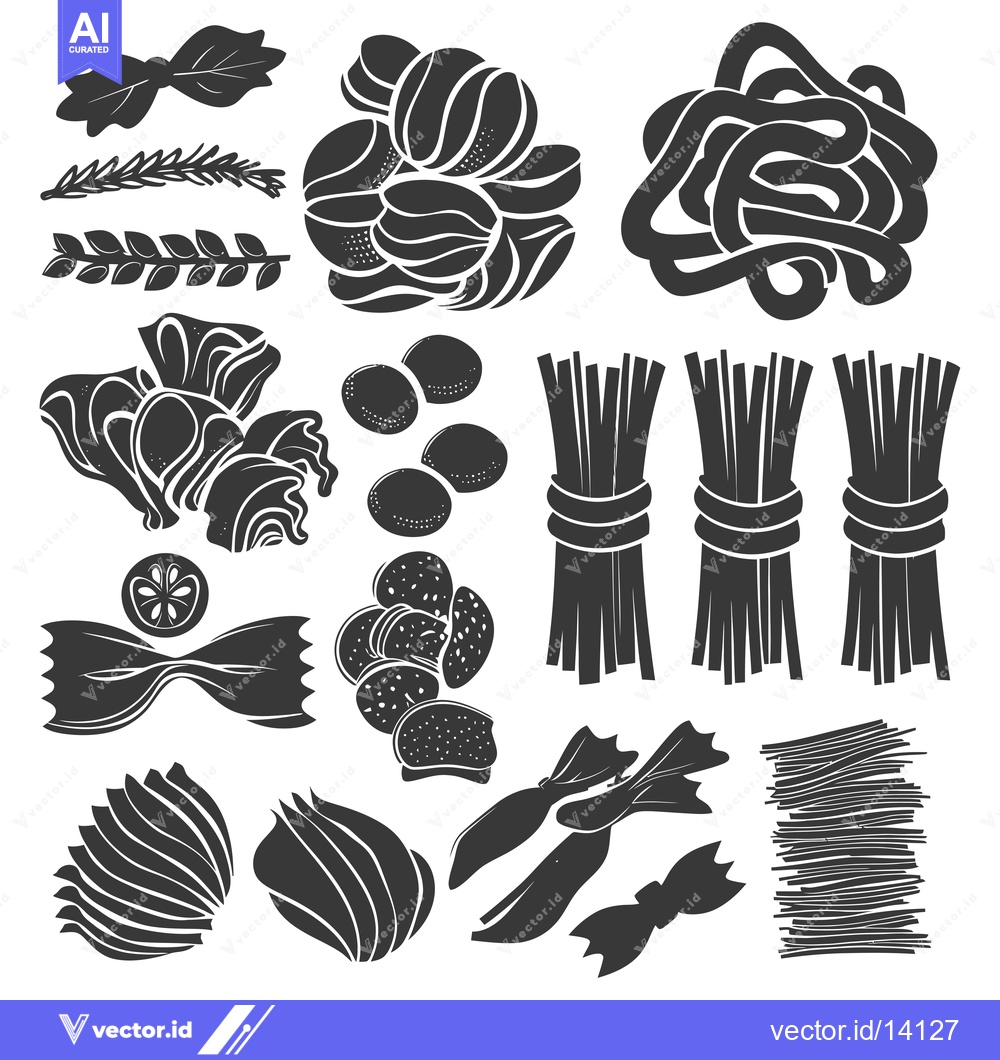 Premium Vector dari A Collection of Various Pasta Shapes in Silhouette