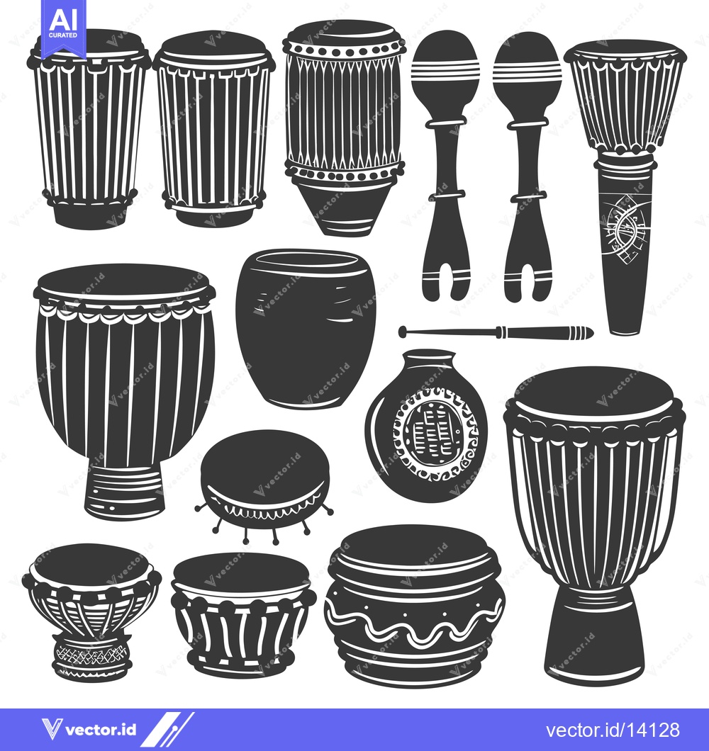 Premium Vector of A collection of various percussion instruments, including drums and sh