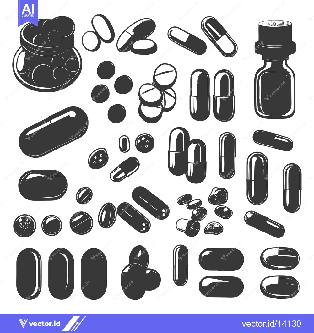Premium Vector dari A Collection of Various Shapes and Sizes of Pills and Capsules