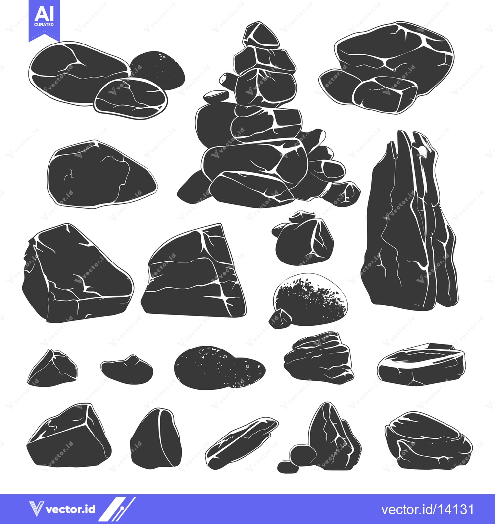 Premium Vector dari A collection of various shapes and sizes of stones.