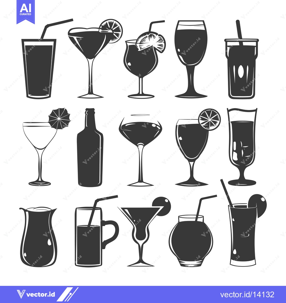 Premium Vector dari A Collection of Various Silhouette Cocktail Glasses