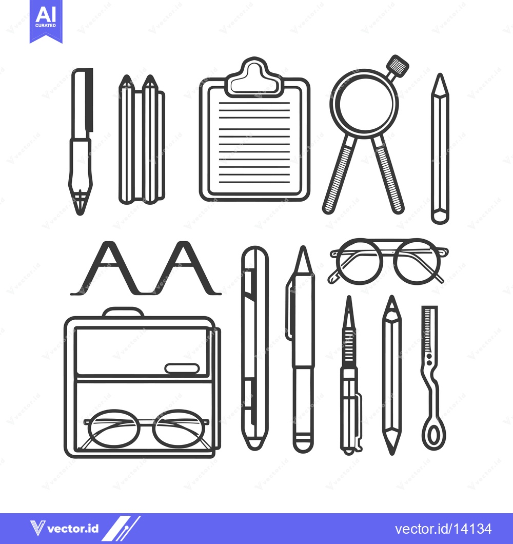 Premium Vector of A Collection of Various Stationery Items, Including Pens, Pencils, Gla