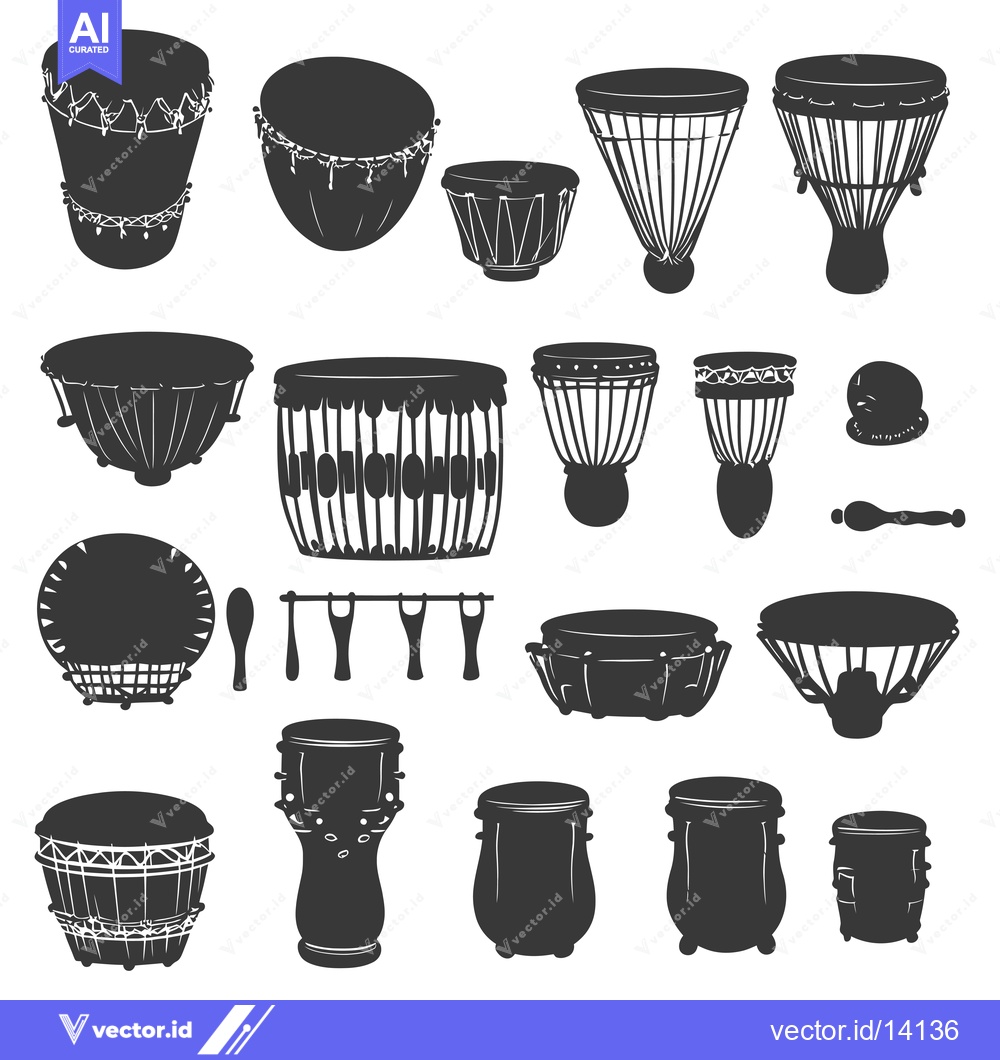 Premium Vector dari A Collection of Various Types of Drums in Silhouette