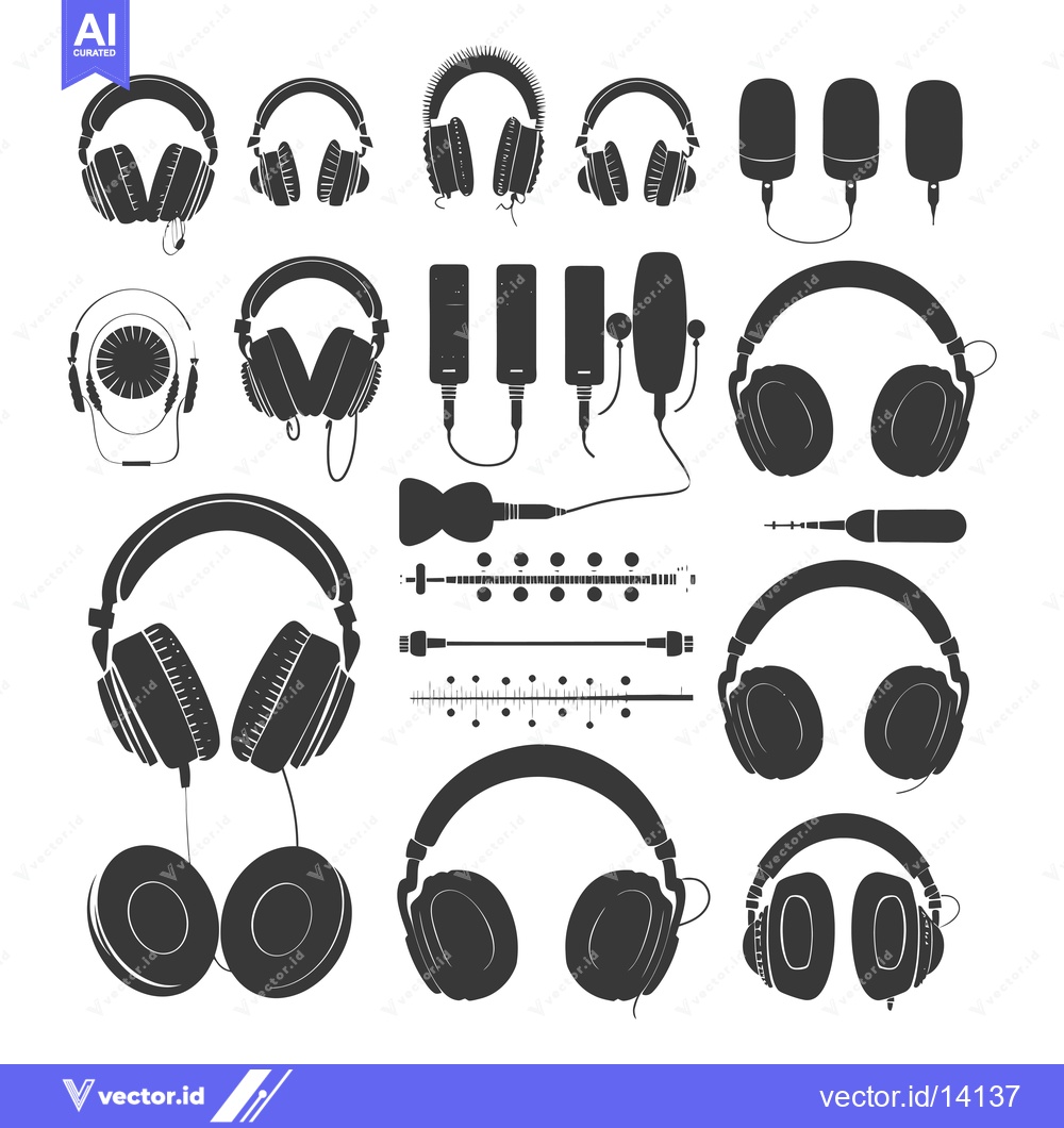 Premium Vector dari A collection of various types of headphones and audio equipment in a s