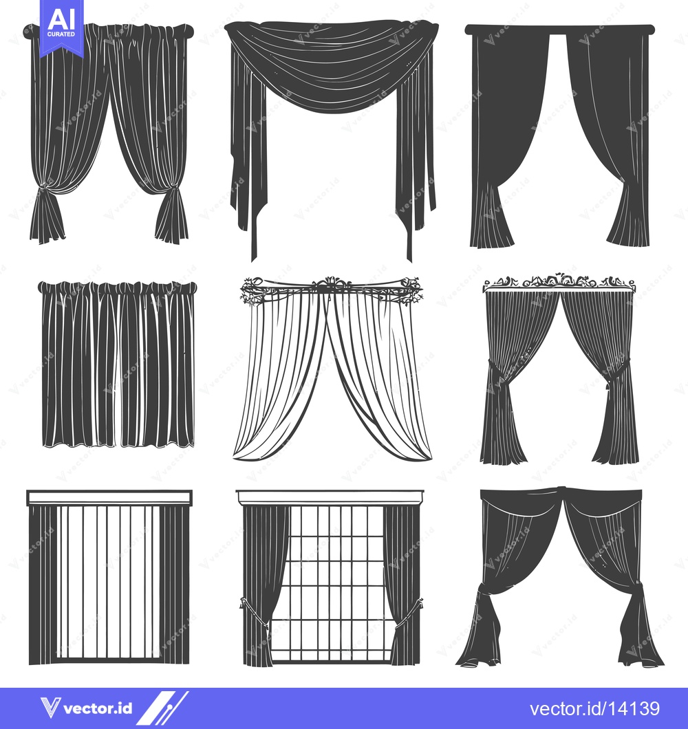 Premium Vector dari A Collection of Various Window Curtain Styles Drawn in Black and White