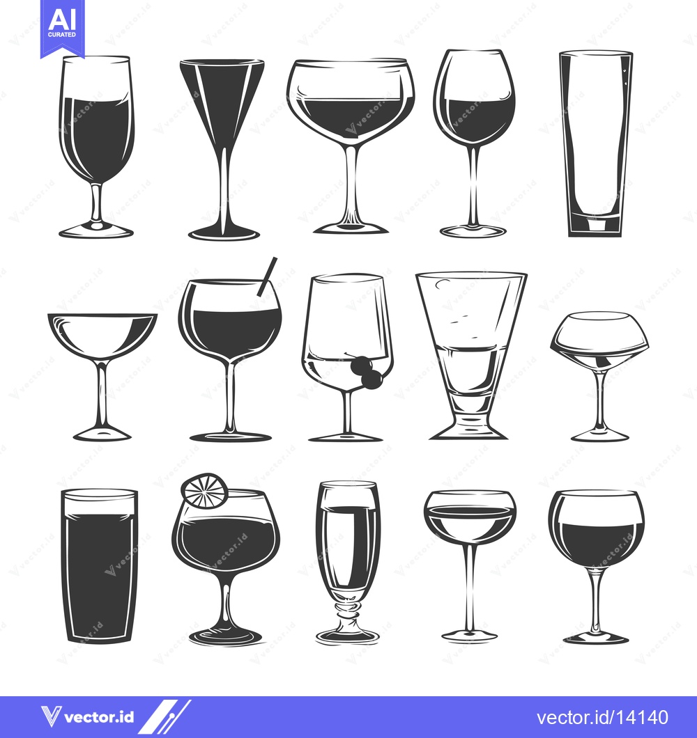 Premium Vector dari A Collection of Various Wine and Cocktail Glasses