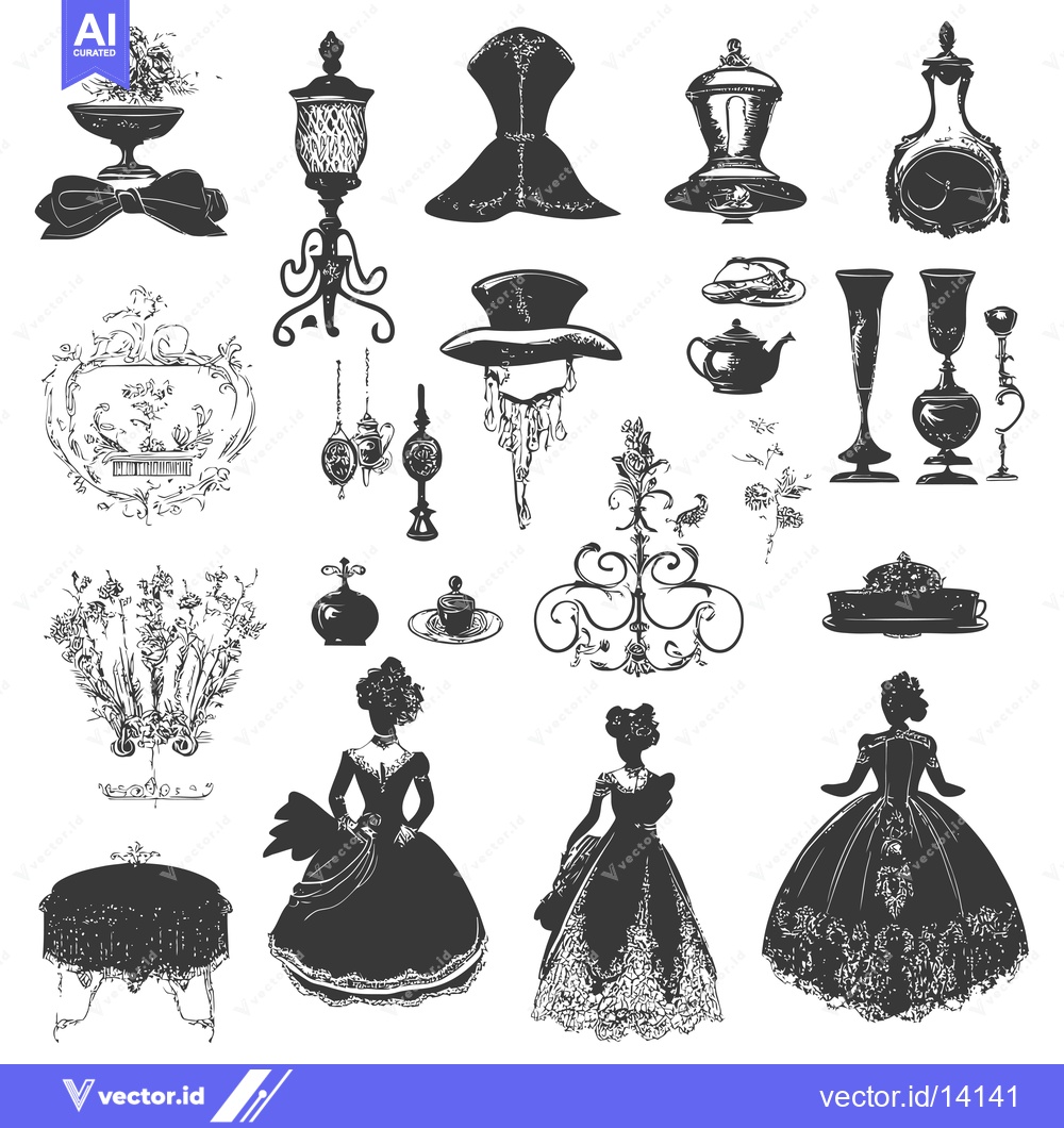 Premium Vector dari A Collection of Victorian-Era Illustrations in Silhouette