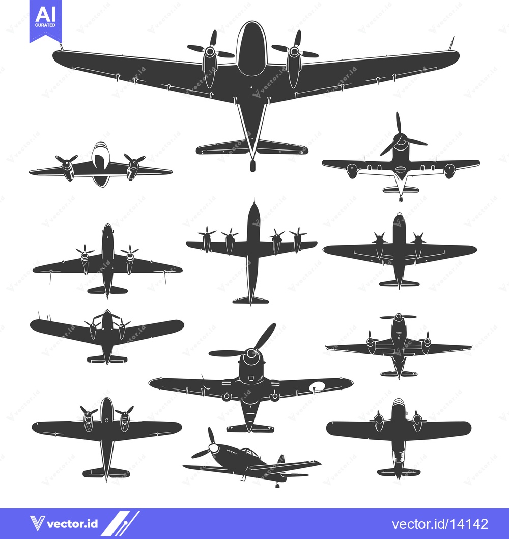 Premium Vector of A Collection of Vintage Airplane Silhouettes Viewed From Below