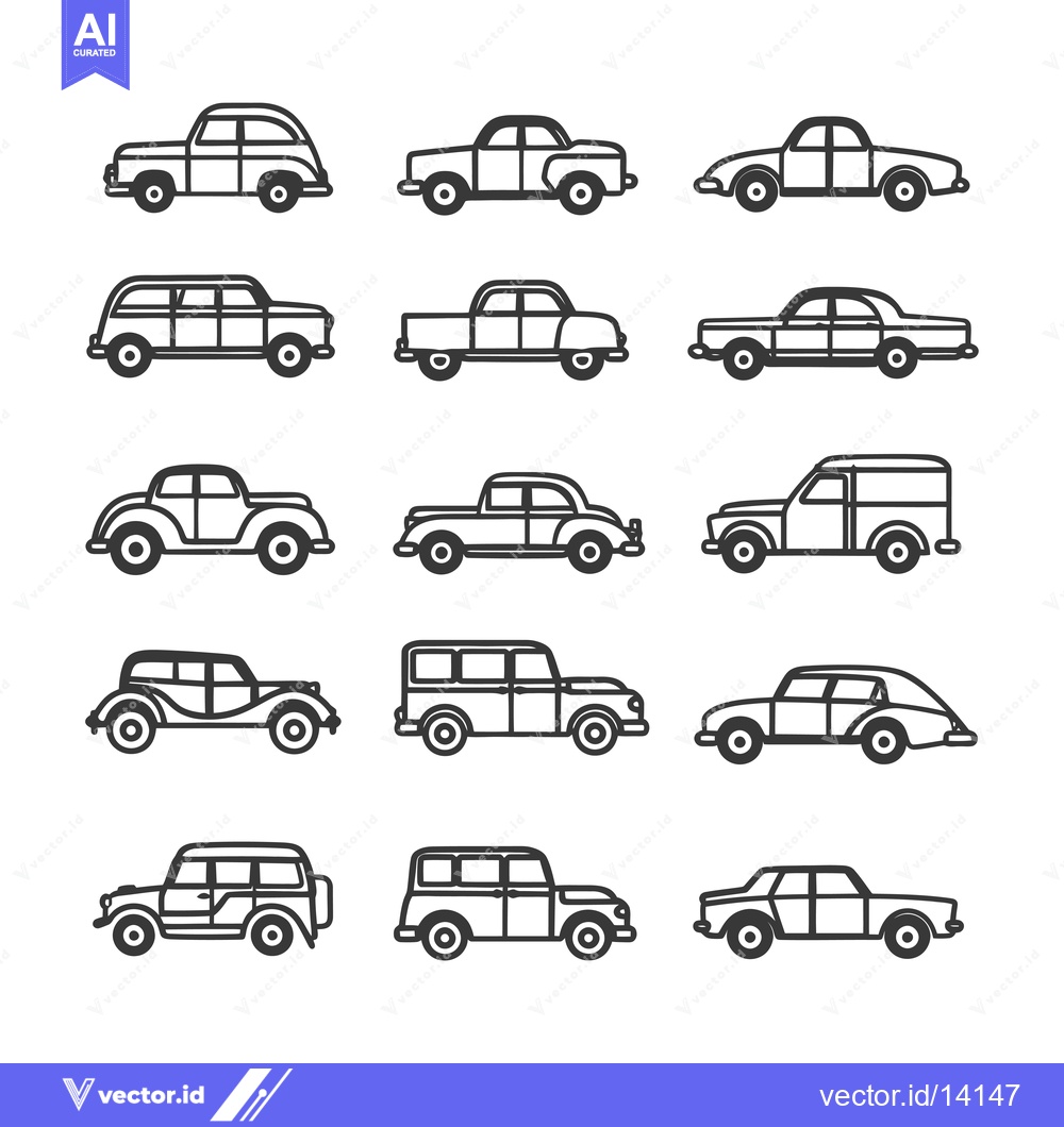 Premium Vector dari A Collection of Vintage Car Line Art Illustrations