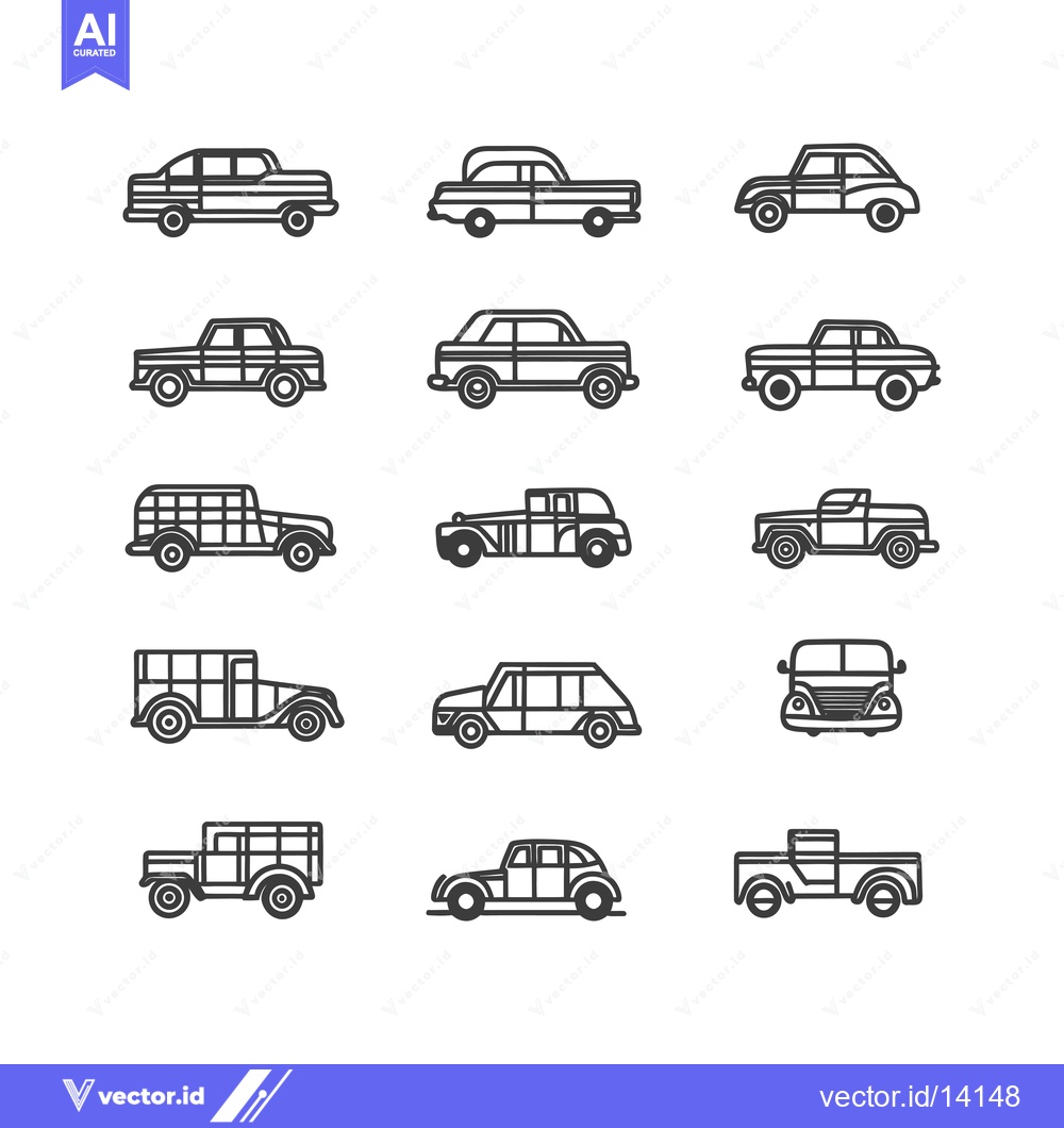 Premium Vector of A Collection of Vintage Car Outline Illustrations