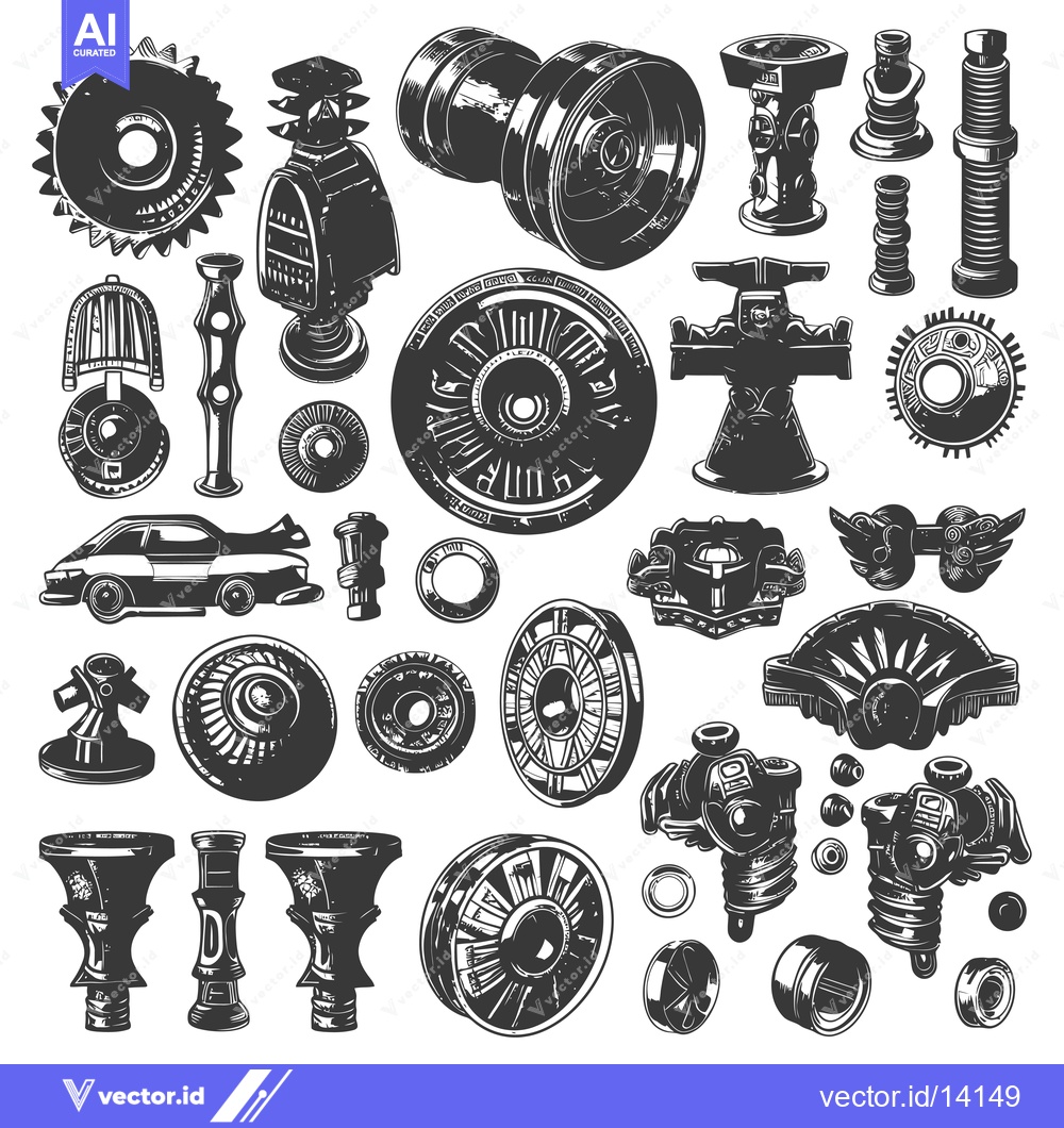 Premium Vector dari A Collection of Vintage Car Parts and Mechanical Components