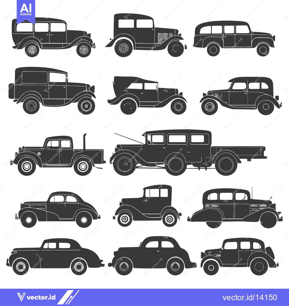 Premium Vector of A collection of vintage car silhouettes in black and white
