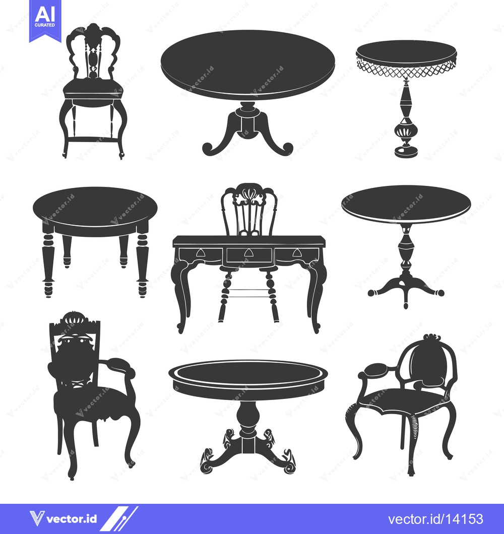 Premium Vector dari A Collection of Vintage Chairs and Tables in Silhouette