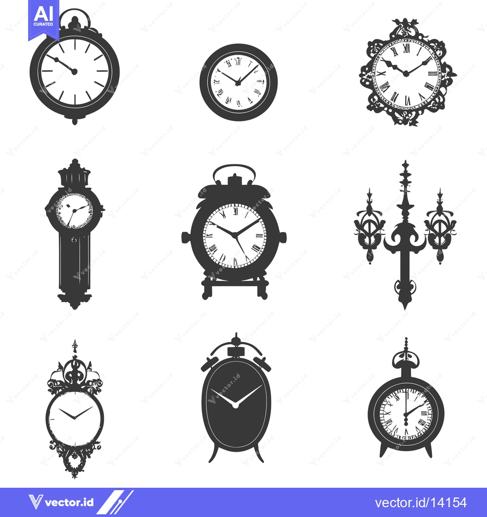 Premium Vector dari A Collection of Vintage Clock and Timepiece Silhouettes
