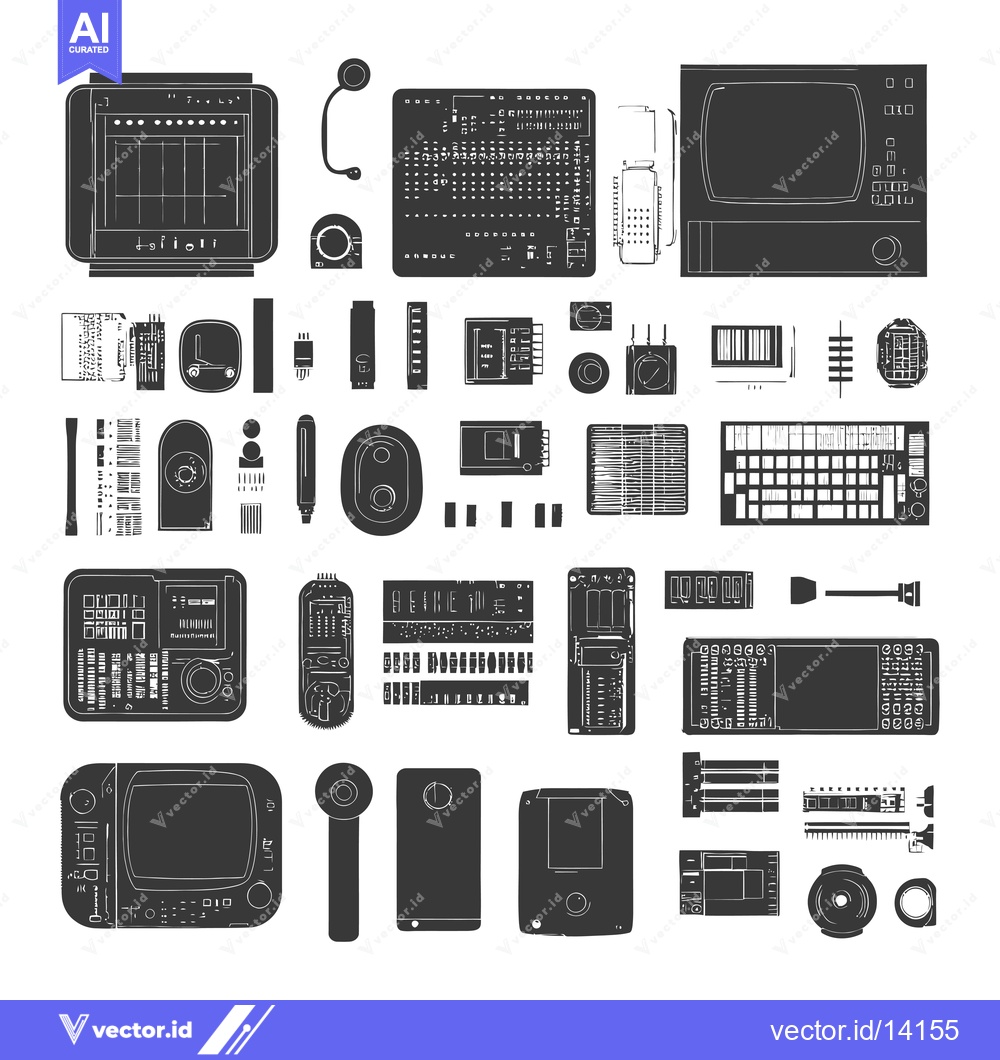 Premium Vector of A Collection of Vintage Electronic Devices and Components