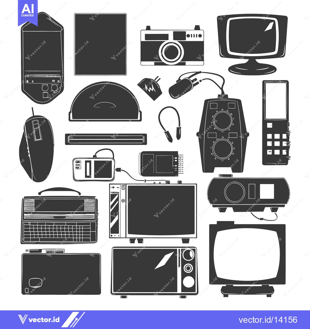 Premium Vector of A Collection of Vintage Electronic Devices in Silhouette