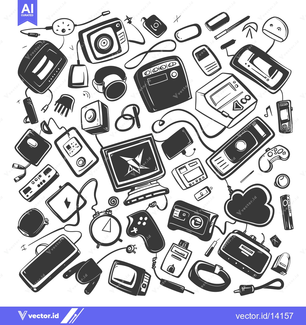 Premium Vector dari A Collection of Vintage Electronics and Gadgets