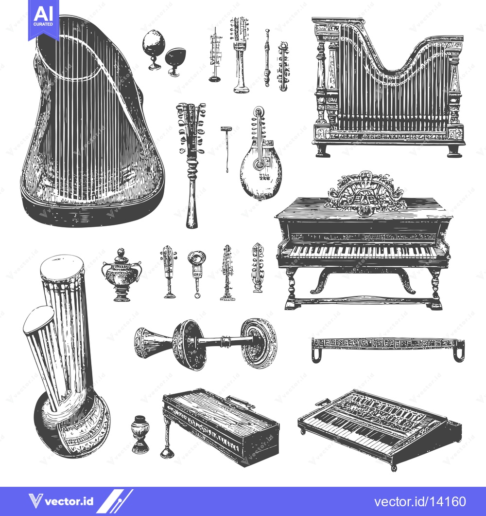 Premium Vector of A Collection of Vintage Musical Instruments