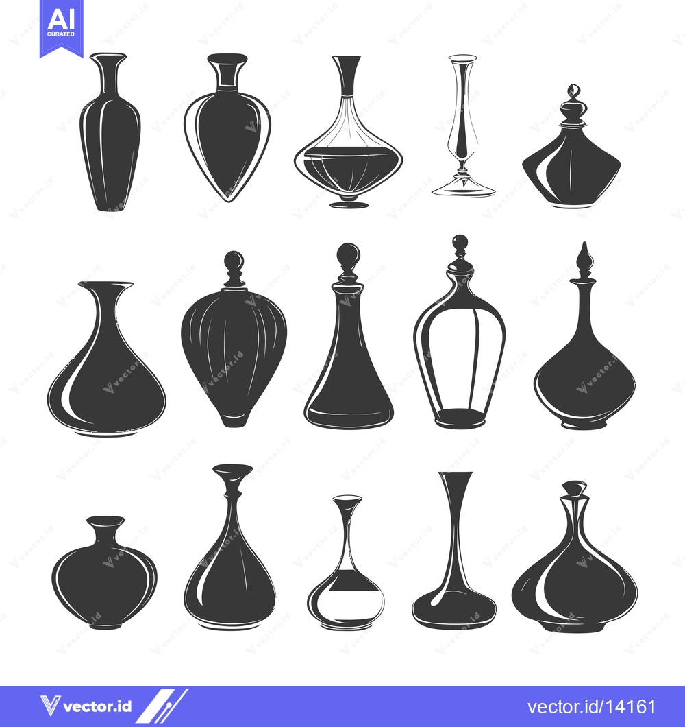 Premium Vector dari A Collection of Vintage Perfume Bottles and Vases