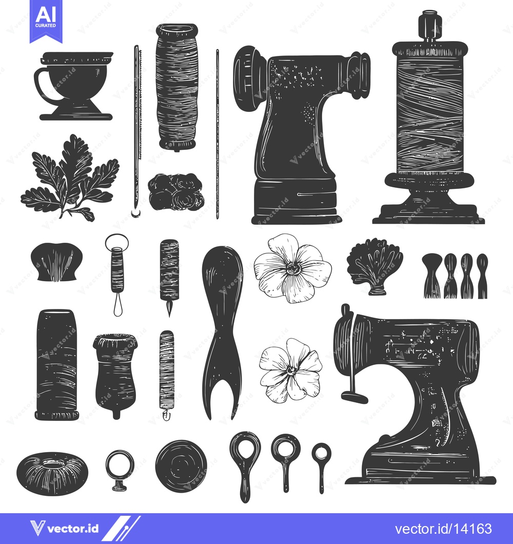 Premium Vector of A Collection of Vintage Sewing and Embroidery Tools and Accessories