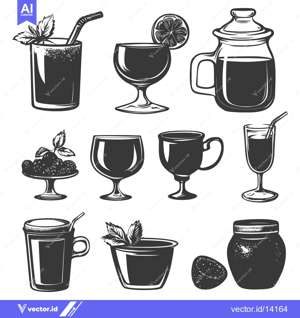Premium Vector dari A Collection of Vintage Style Beverage Containers