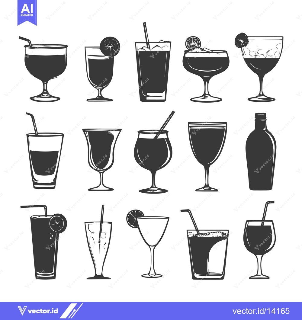 Premium Vector dari A Collection of Vintage-Style Cocktail Glasses