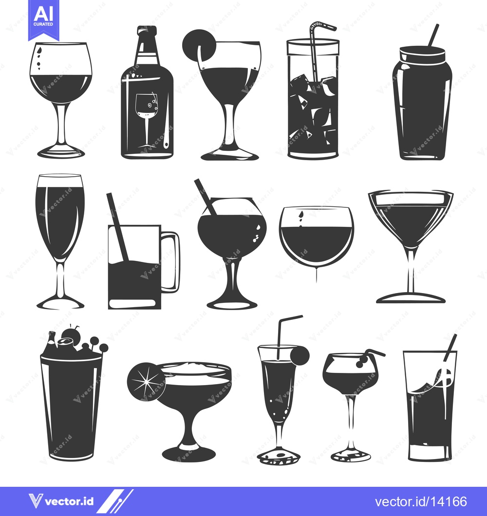 Premium Vector of A Collection of Vintage-Style Drinkware Silhouettes