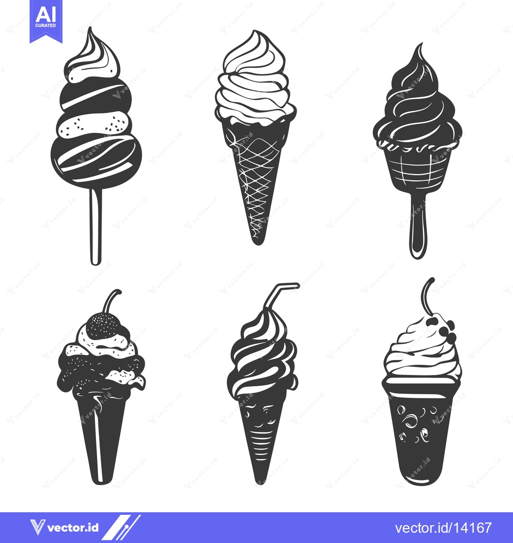 Premium Vector dari A Collection of Vintage Style Ice Cream Cones and Popsicles